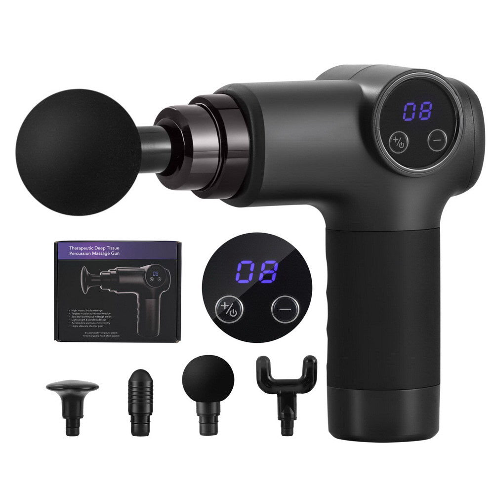Everfit Massage Gun 8 Speed 4 Heads Vibration Muscle Massager Chargeable Black