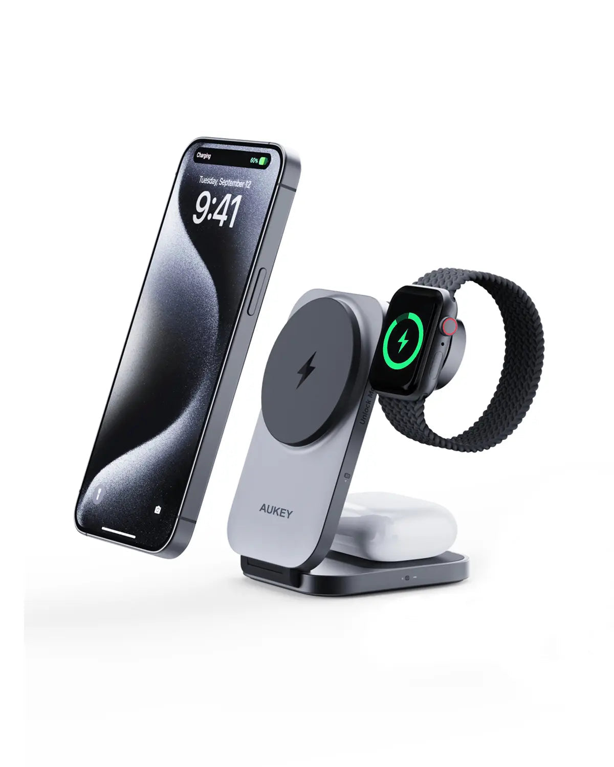 Aukey MagFusion Z Qi2 3-in-1 Foldable Magnetic Fast Wireless Charging Station (LC-MC312)