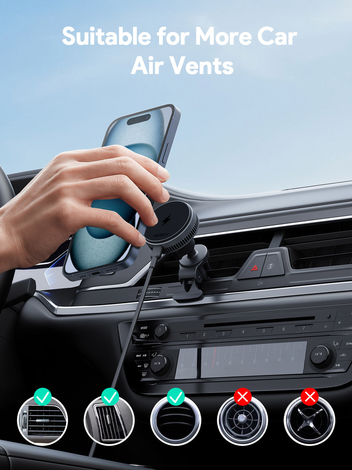 Aukey MagFusion Dash Pro Qi2 Magnetic Fast Wireless Charging Phone Mount with Active Cooling (HD-MC13A)