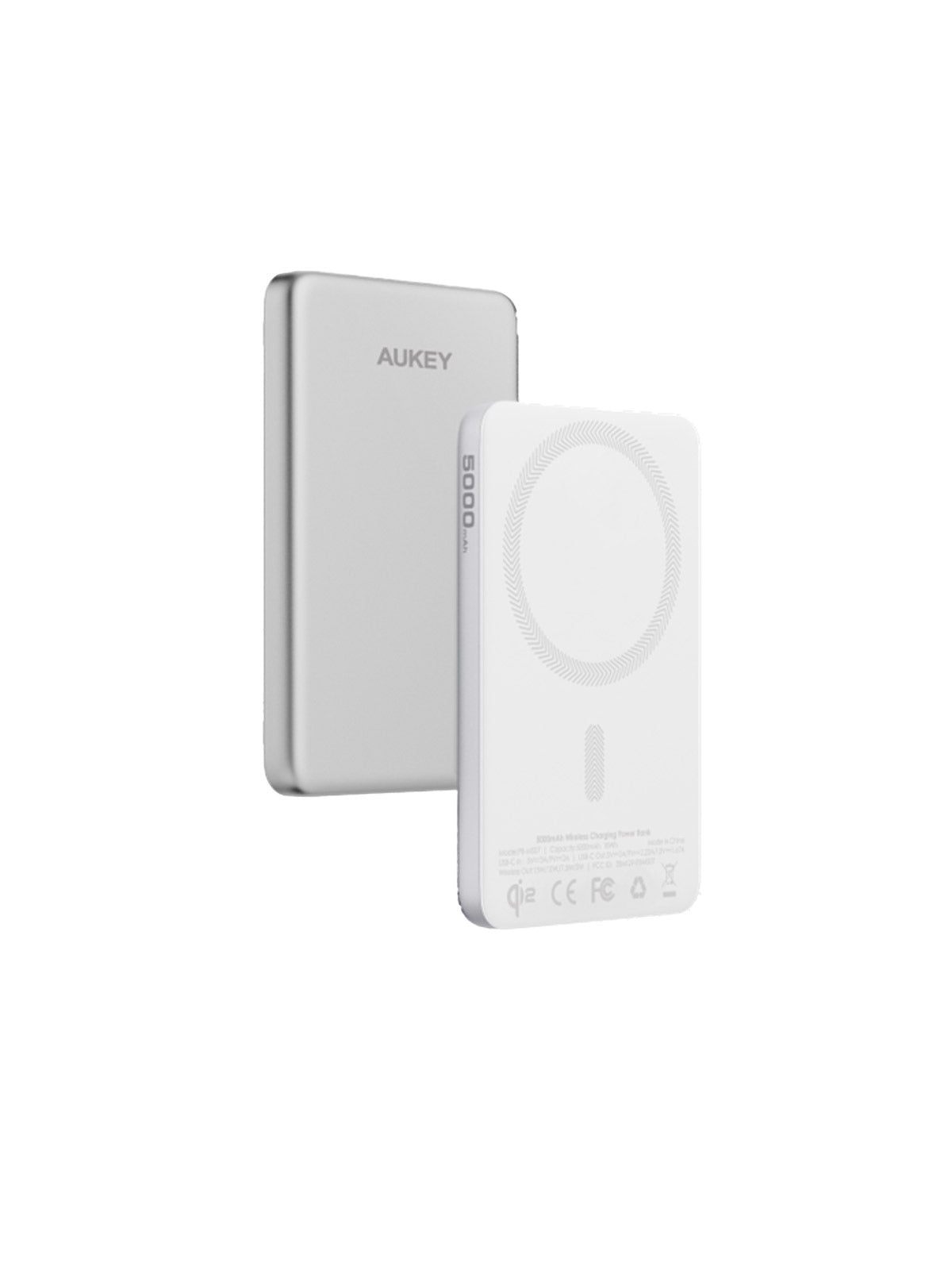Aukey MagFusion M Qi2 5000mAh Magnetic Wireless Power Bank - White (PB-MS07)