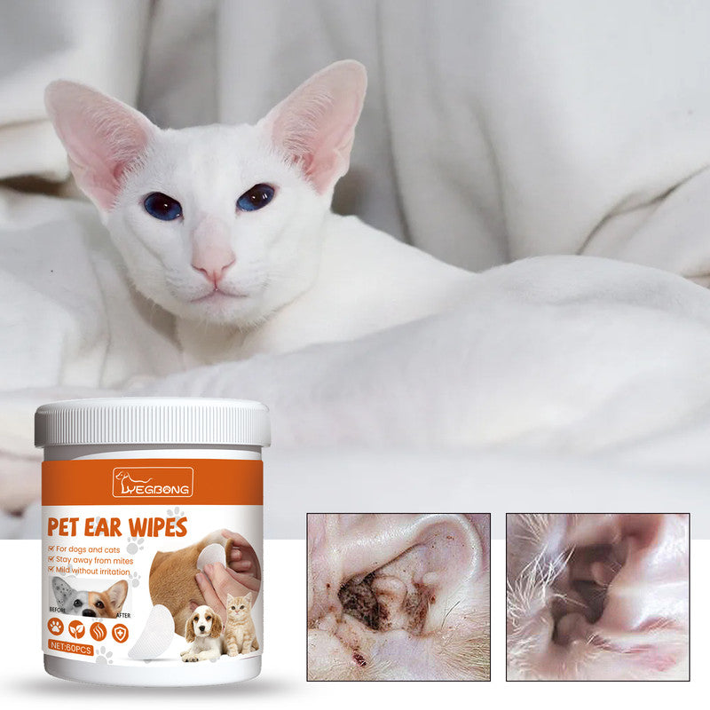 Yegbong Pet Ear Wipes for Cleaning and Deodorizing to Remove Ear Mites and Wax