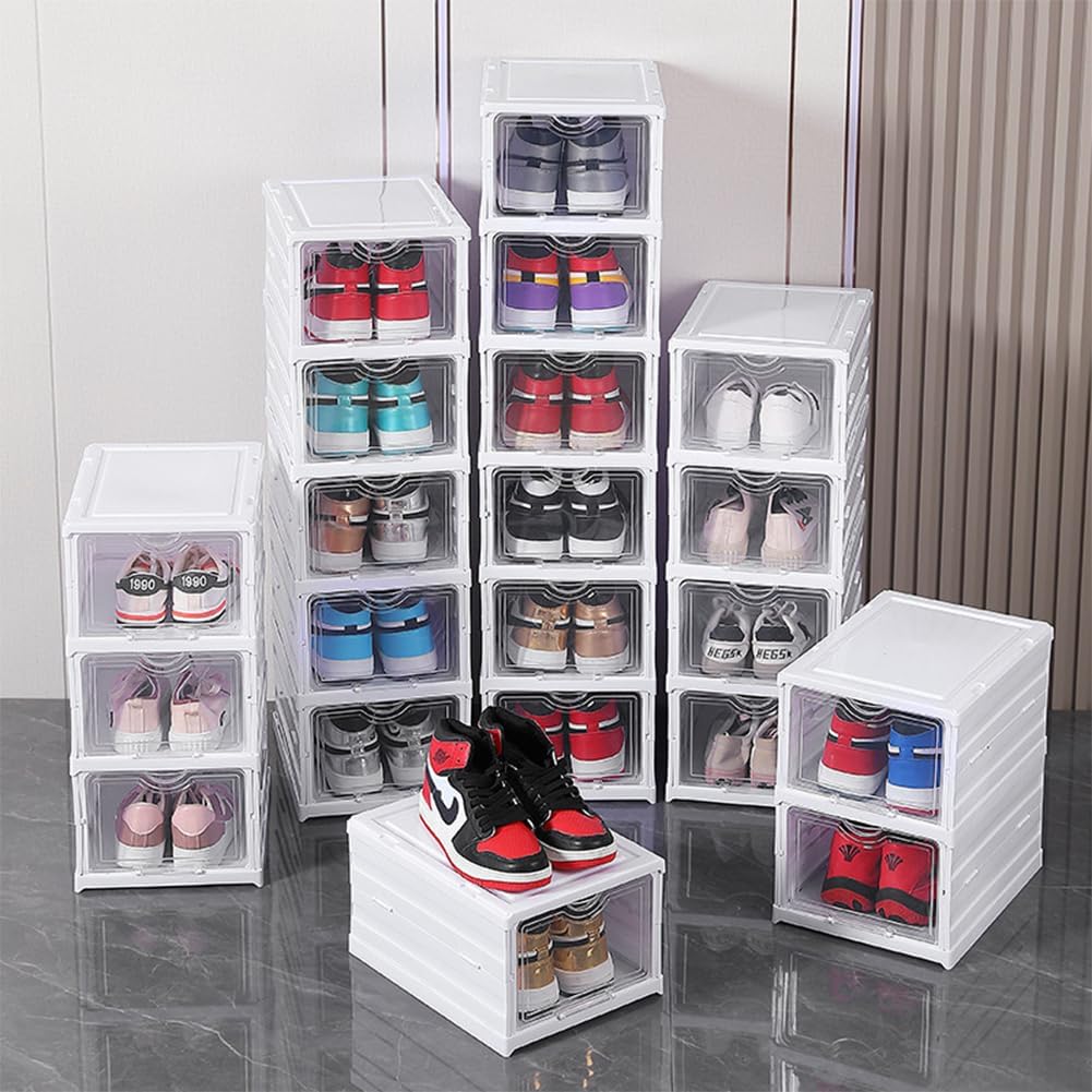 CARLA HOME 3-Tier Stackable Shoe Storage Box Organizer with Clear Door for Closet, Entryway or Cabinet