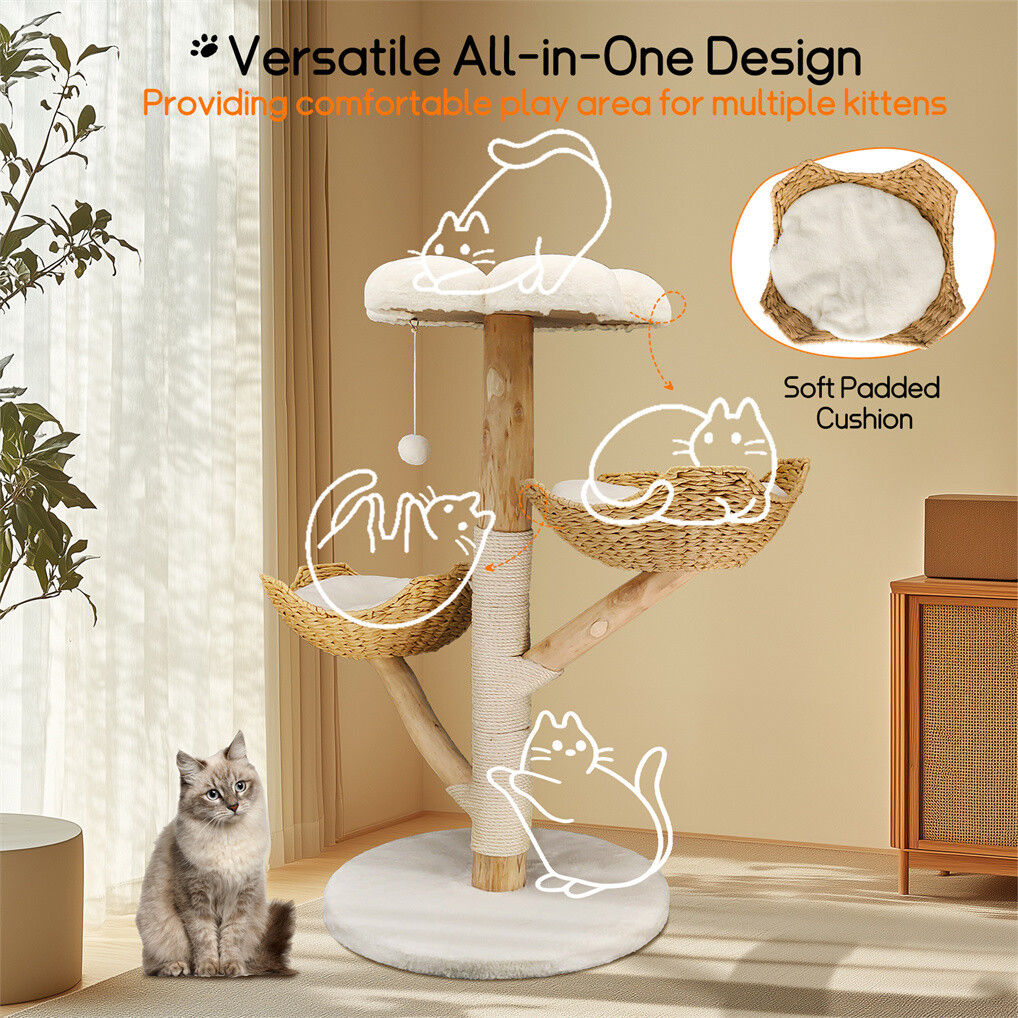 Cat Tree Scratcher Plush Sisal Willow Wood w Basket Cushion