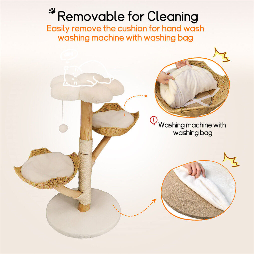 Cat Tree Scratcher Plush Sisal Willow Wood w Basket Cushion