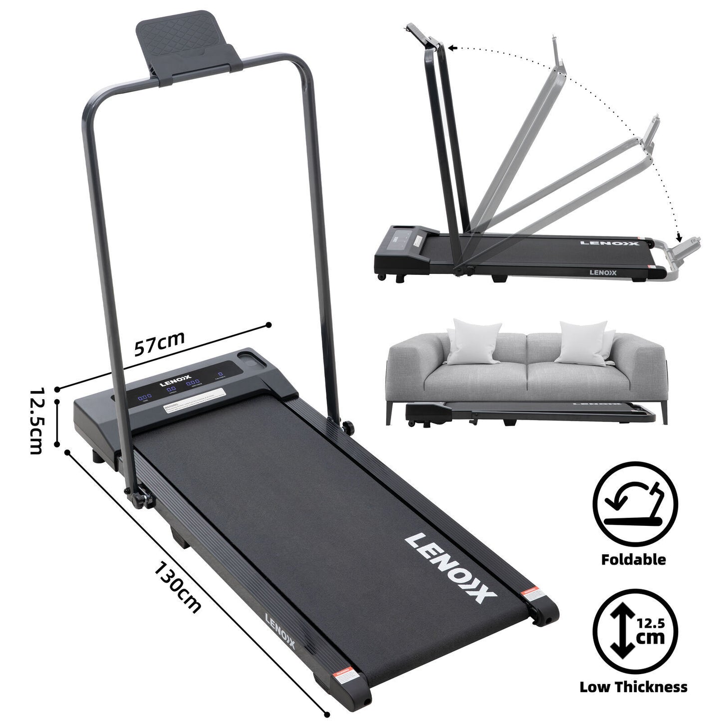 2HP Walking Pad Treadmill w/ Remote, Foldable Handrail, and Tablet Holder
