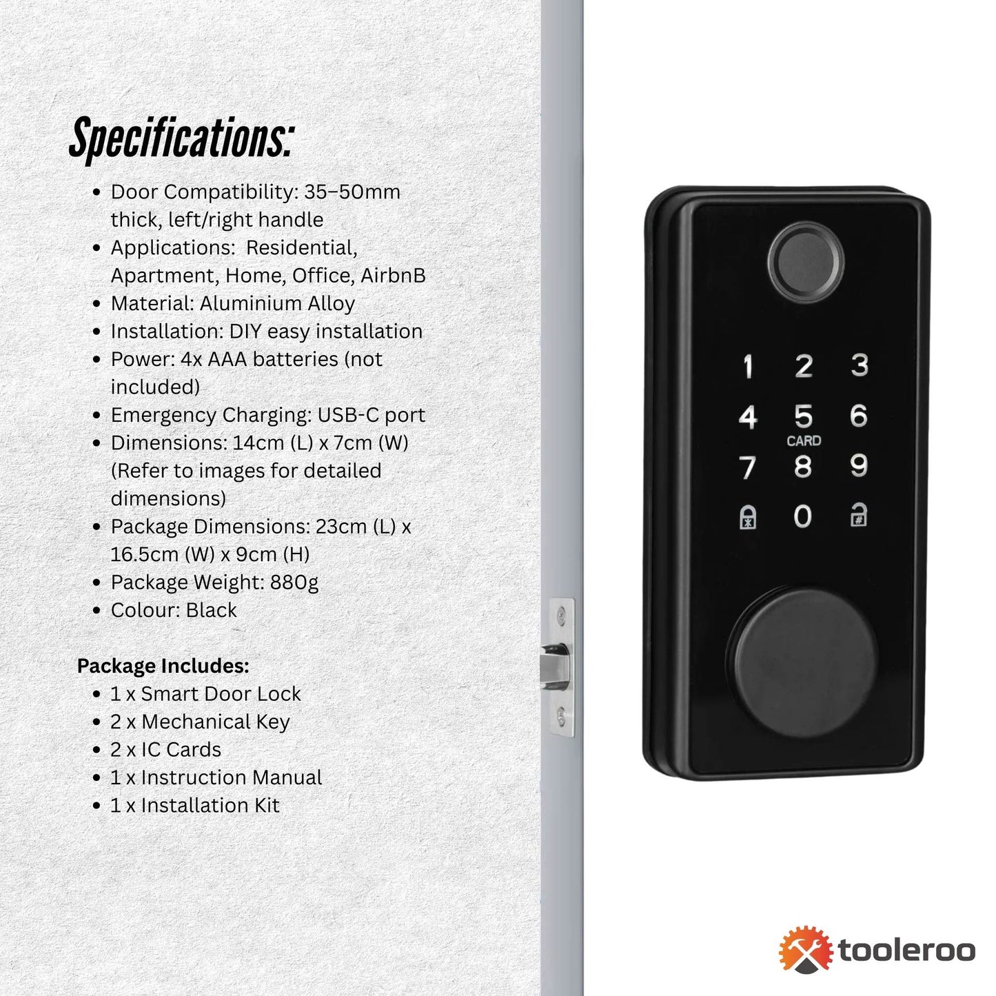 Tooleroo Digital Smart Door Lock Keypad - 5-in-1  Home Entry Security System