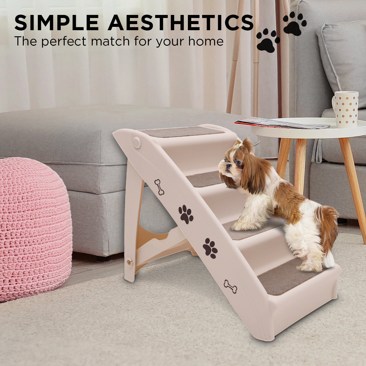 Furtastic Foldable Pet Stairs In White - 50cm Dog Ladder Cat Ramp