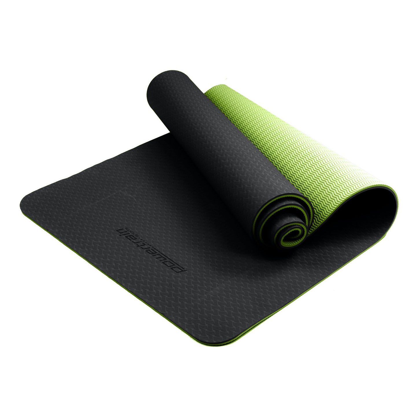 Powertrain TPE Yoga Exercise Mat Home Gym Pilates Fitness 8mm Thick in Black/Green