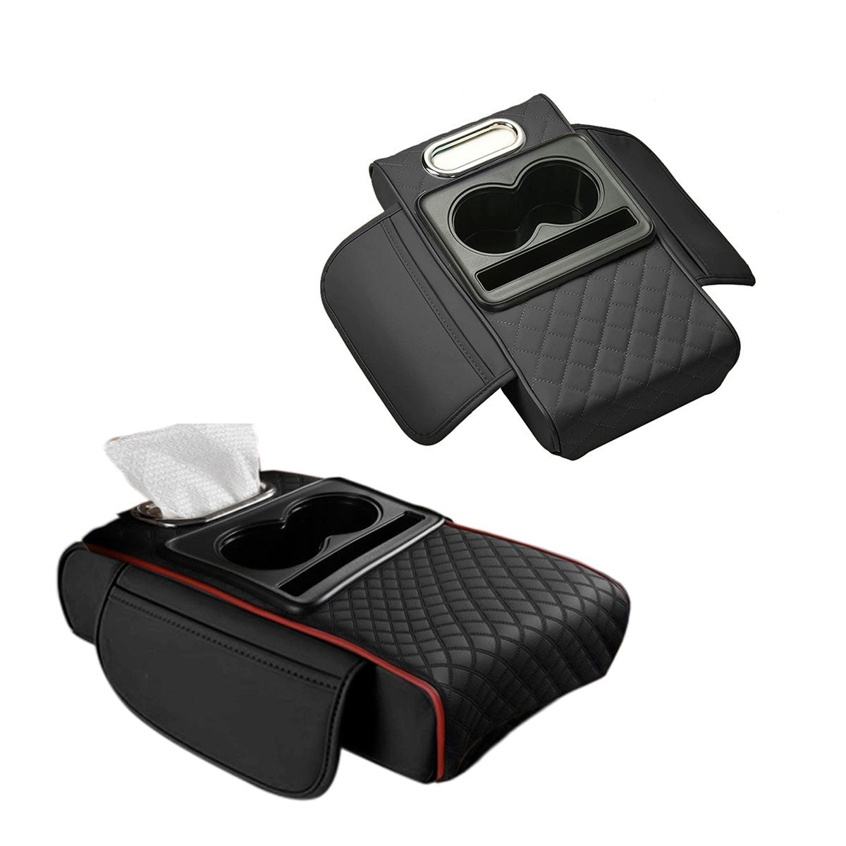Car Armrest Pad Central Console Storage Box Lift Cushion Rest Support Organizer - Black Red