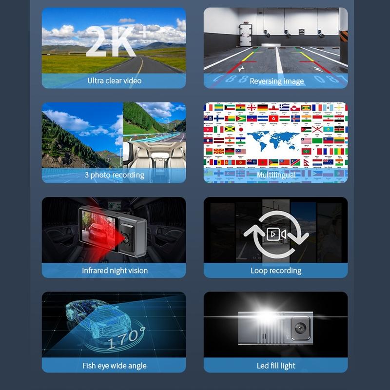 3-in-1 Car Dash Cam with Wifi 1080p Night Vision 3 Ips Screen 32gb - 32G