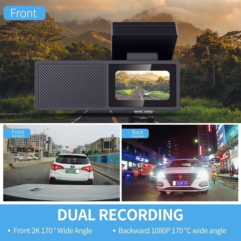 High Definition Car Wifi Dash Cam with Night Vision - 2k - Dual Recording 2K+720P