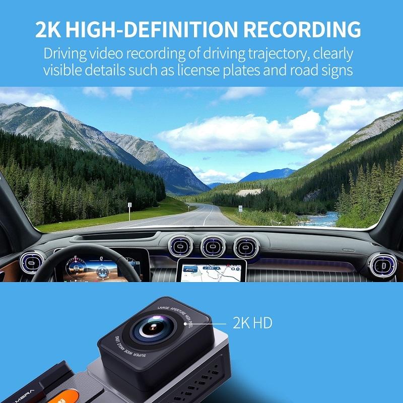 High Definition Car Wifi Dash Cam with Night Vision - 2k - Dual Recording 2K+720P