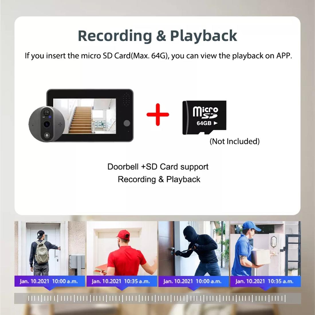 Smart Wifi Doorbell With Night Vision & Motion Detection - 4.3 Inch Screen