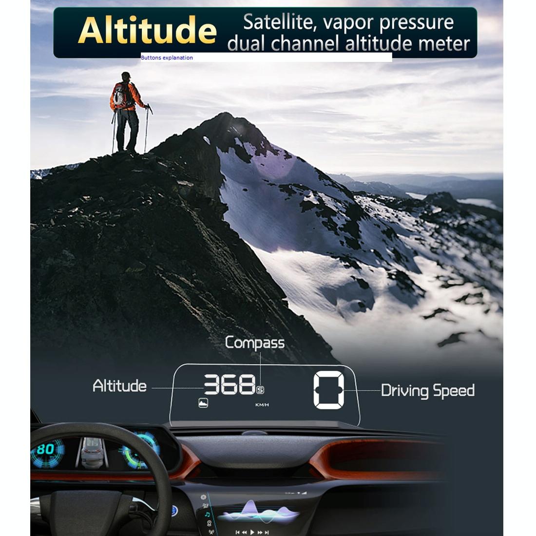 Virtual Hd Reflection Board Car Gps Hud Speed & Distance Display Over / Under Speed & Voltage Alarm Fatigue Driving - Green
