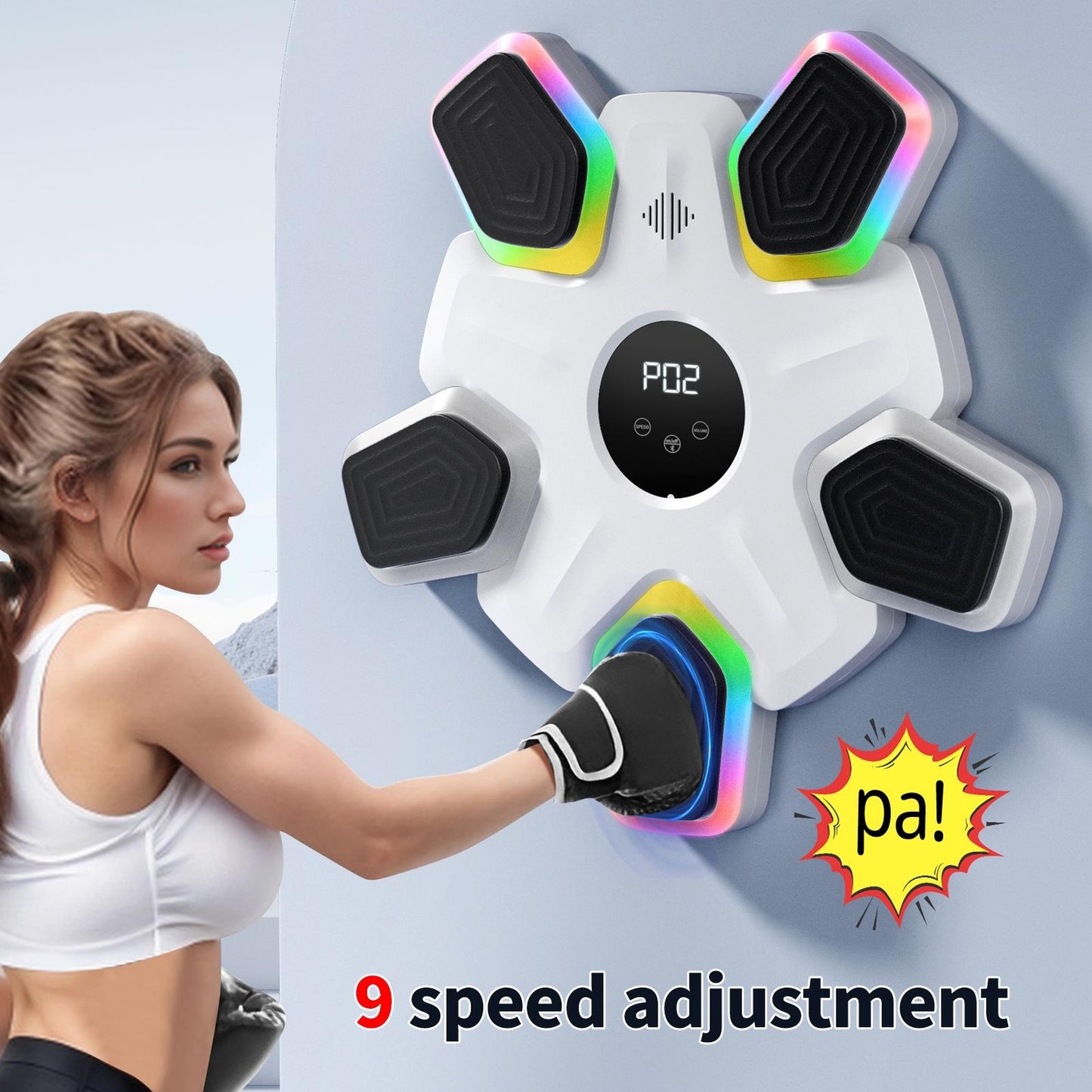 Bluetooth Music Boxing Machine - 4 Modes 9 Speeds Colourful Lights - With Kids Golves White