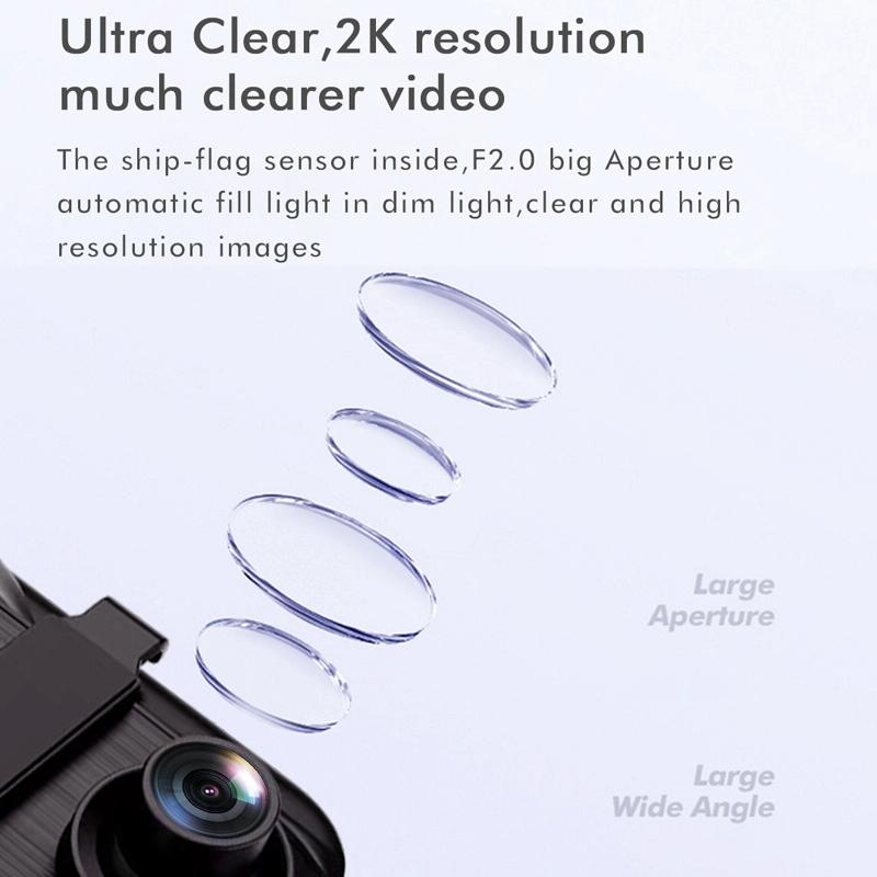 Large 9.66 Dual-record Driving Recorder with 2k Touch Screen and Parking Video Reversing Image