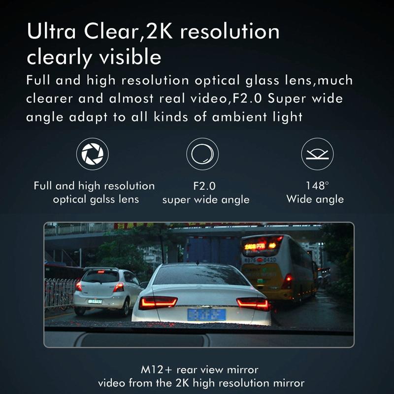 Large 9.66 Dual-record Driving Recorder with 2k Touch Screen and Parking Video Reversing Image