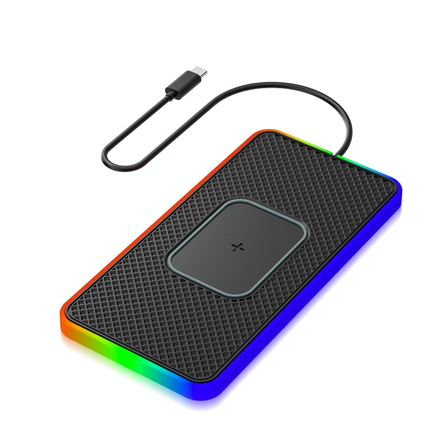 15w 2-in-1 Car Wireless Charger with Non-slip Mat and Colourful Light - 0.3m Usb Cable - Usb-C/Type-C Cable 0.3M
