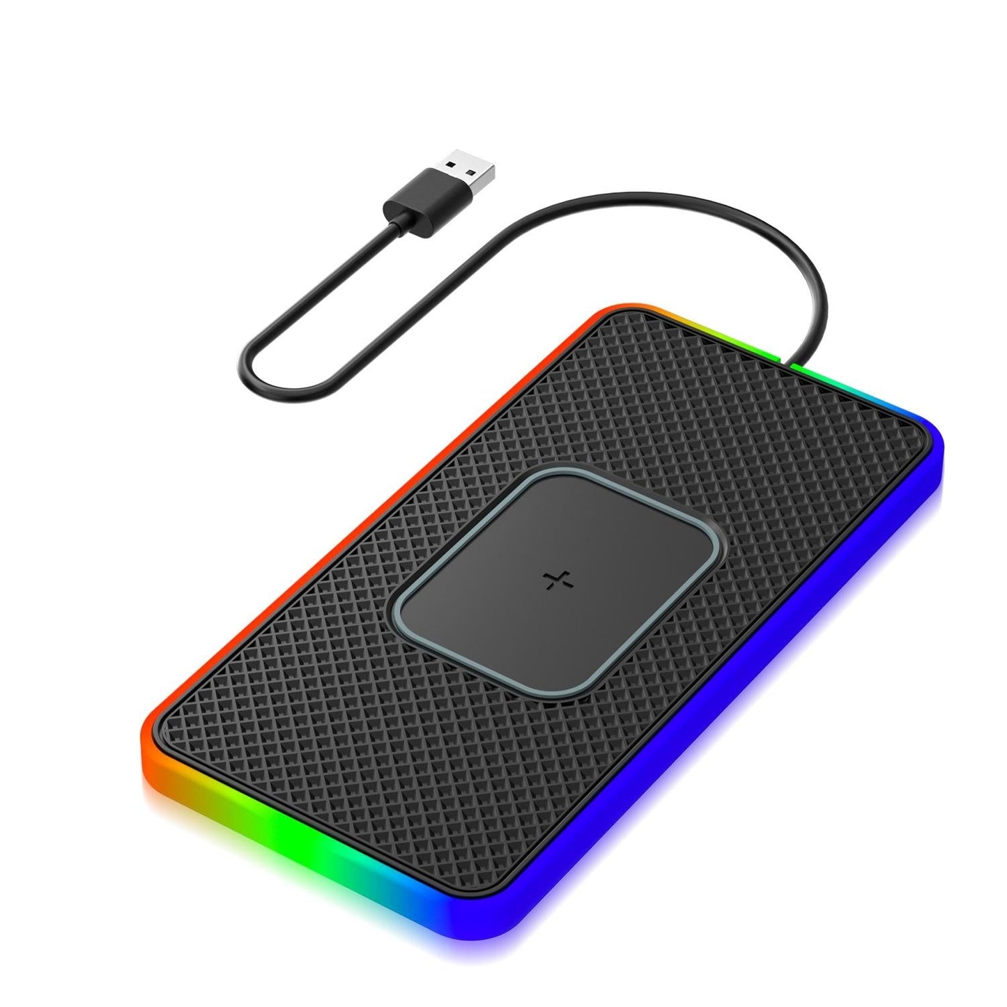 15w 2-in-1 Car Wireless Charger with Non-slip Mat and Colourful Light - 0.3m Usb Cable - Usb-C/Type-C Cable 0.3M