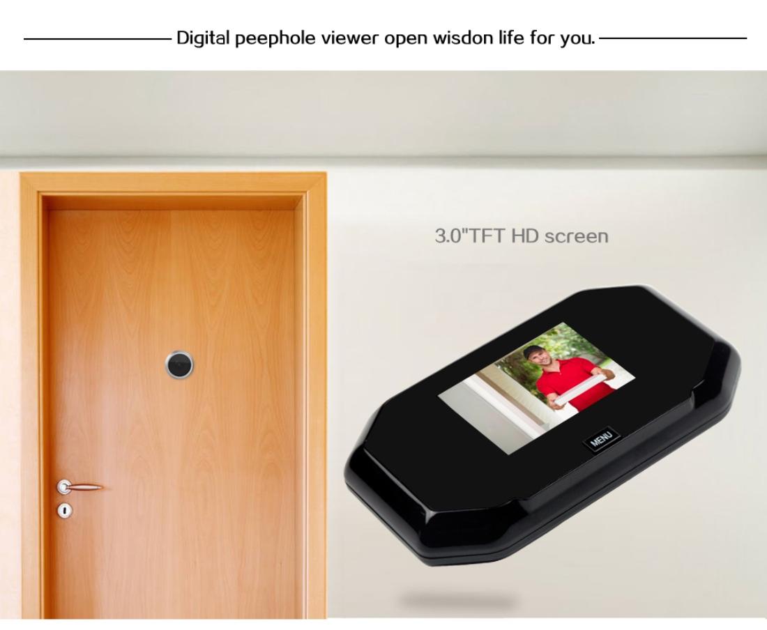 3 Screen 1.0Mp Security Camera With Door Peephole & Tf Card Support - Black