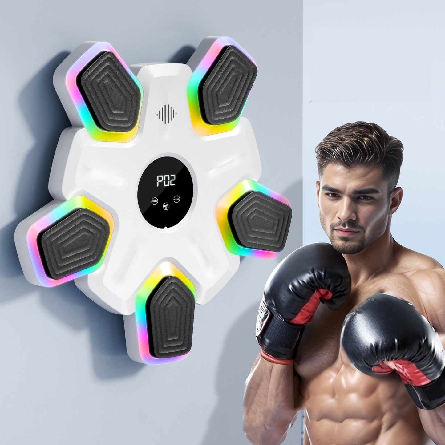 Bluetooth Music Boxing Machine - 4 Modes 9 Speeds Colourful Lights - With Adult Gloves Black