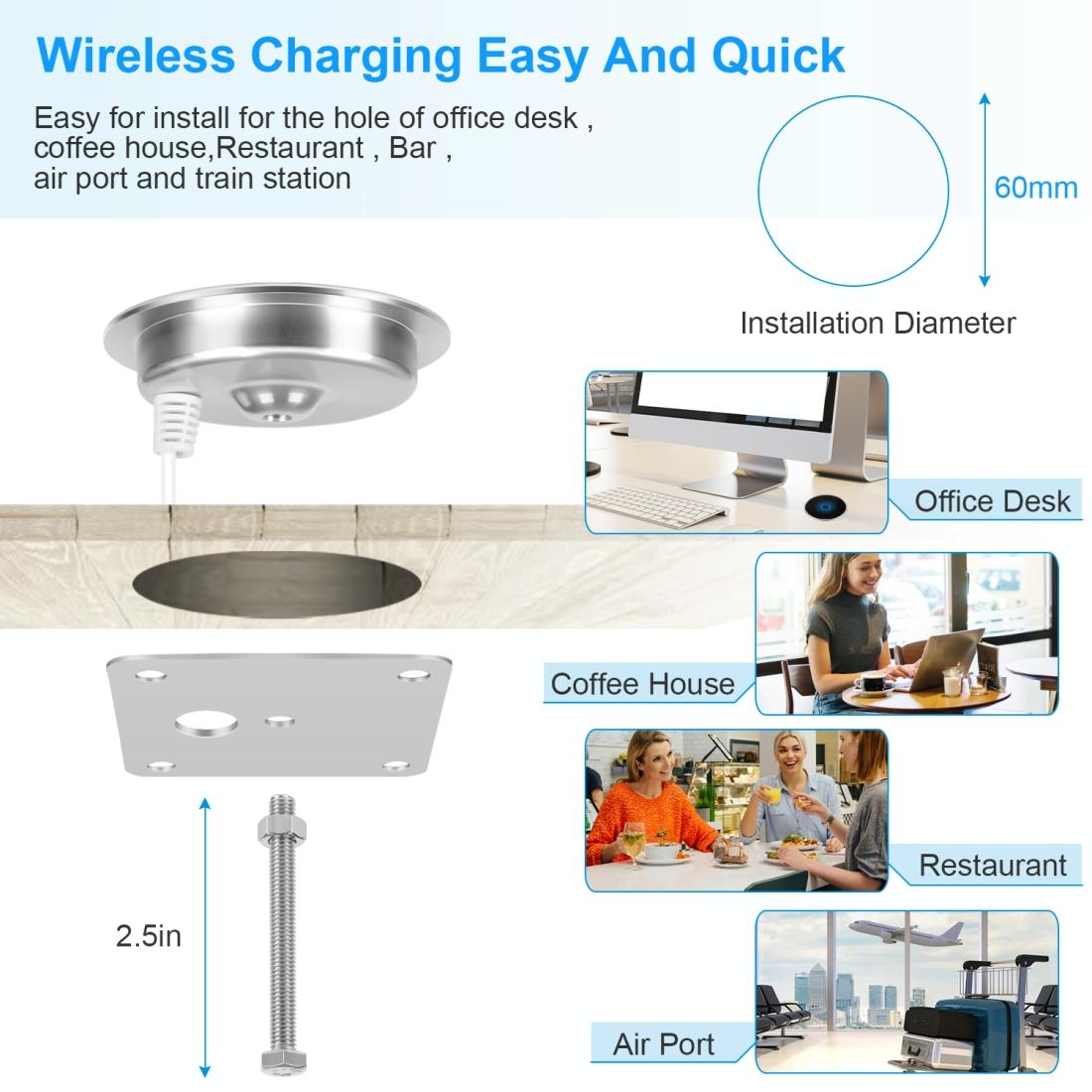 15W Ultra Thin Desktop Wireless Charger Embedded