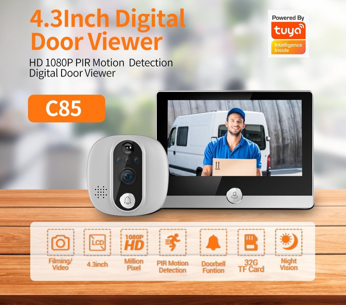 Smart Wifi Door Viewer With Wide-Angle Pir & Night Vision 1080P 4.3 Inch Dingdong Photo