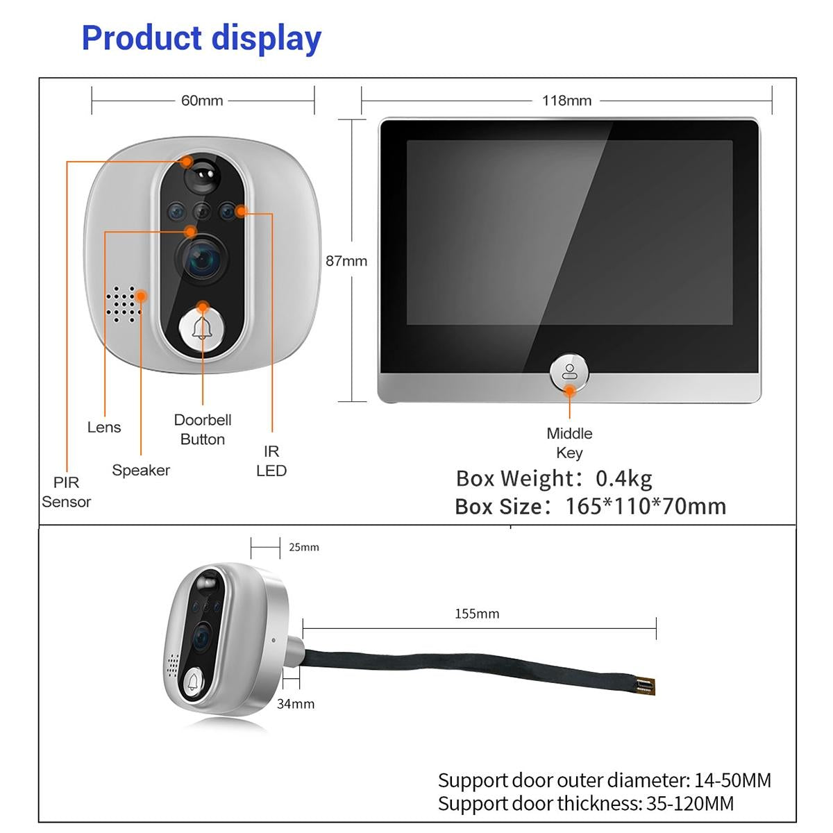 Smart Wifi Door Viewer With Wide-Angle Pir & Night Vision 1080P 4.3 Inch Dingdong Photo