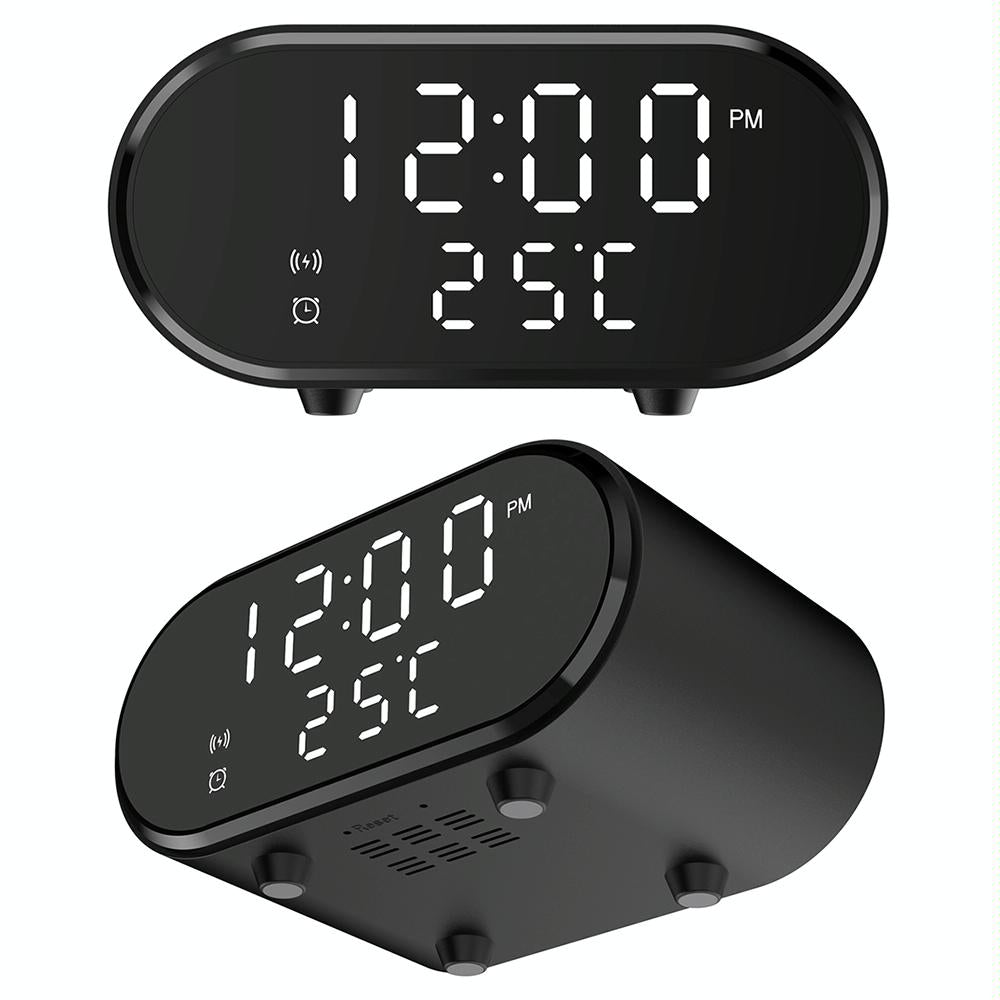 15W Wireless Charger With Mirror & Clock - Black