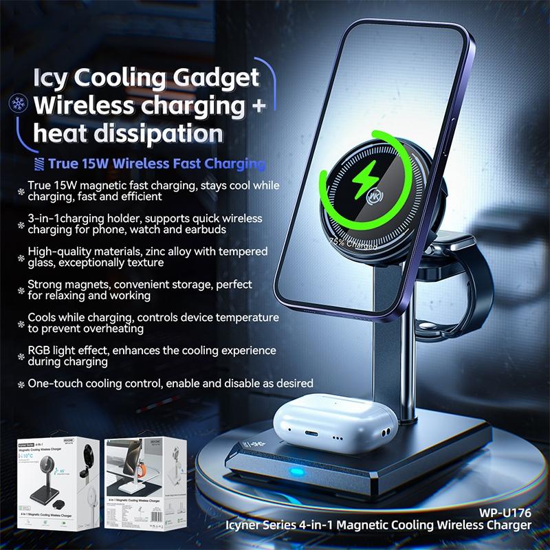 15W 4 In 1 Magnetic Wireless Charger Stand - Black