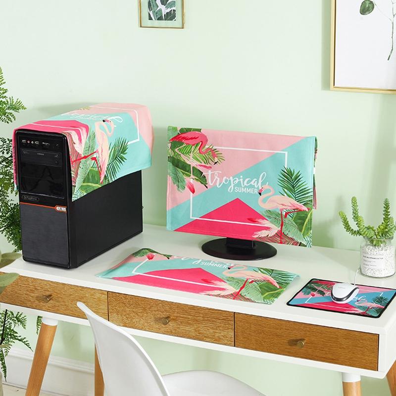 Universal 3-in-1 Desktop Pc Dust Cover - Fits 17-19 Inch - Flamingo