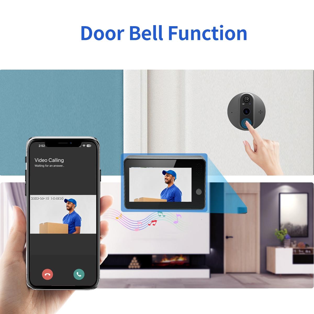 Smart Wifi Door Viewer With Wide-Angle Pir & Night Vision - 1080P 4.3 Inch Dingdong Photo White
