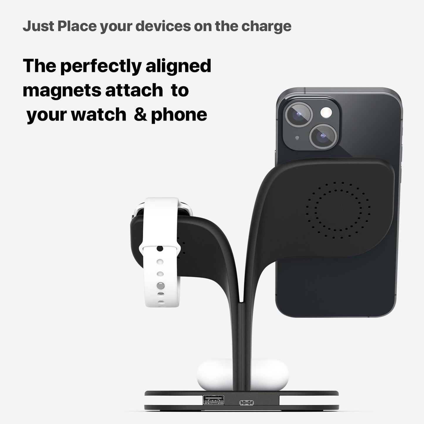 15W 5 In 1 Magnetic Wireless Charger With Stand - Black