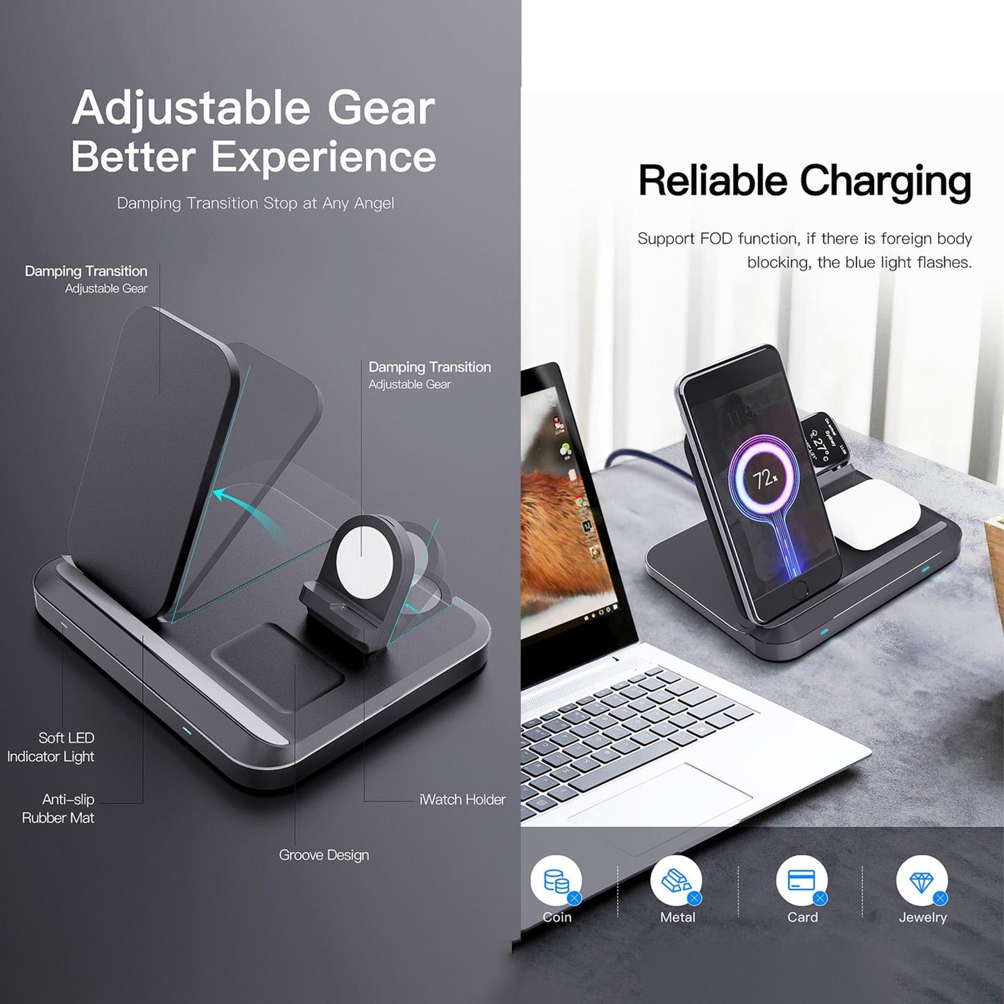 15W 3 In 1 Foldable Wireless Charger - Black