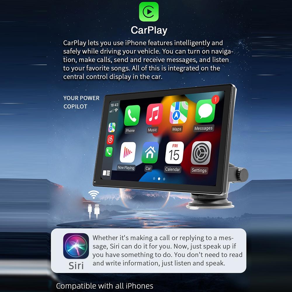 9 Inch Car Mp5 Player With Carplay / Android Auto - Black