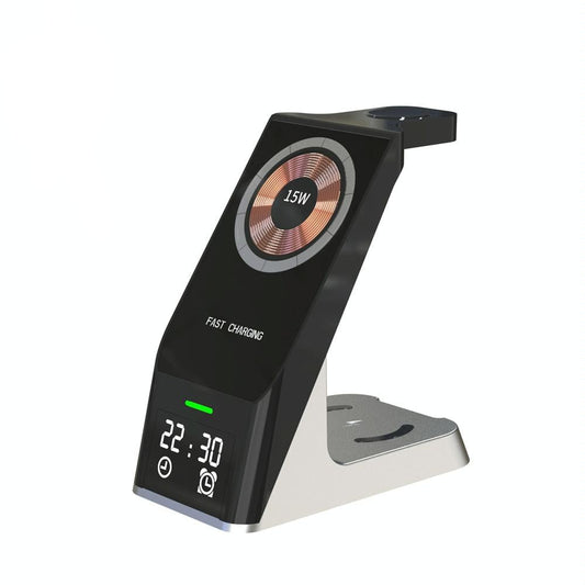 15W 6 In 1 Magnetic Wireless Charger With Clock For Iwatch / Airpods