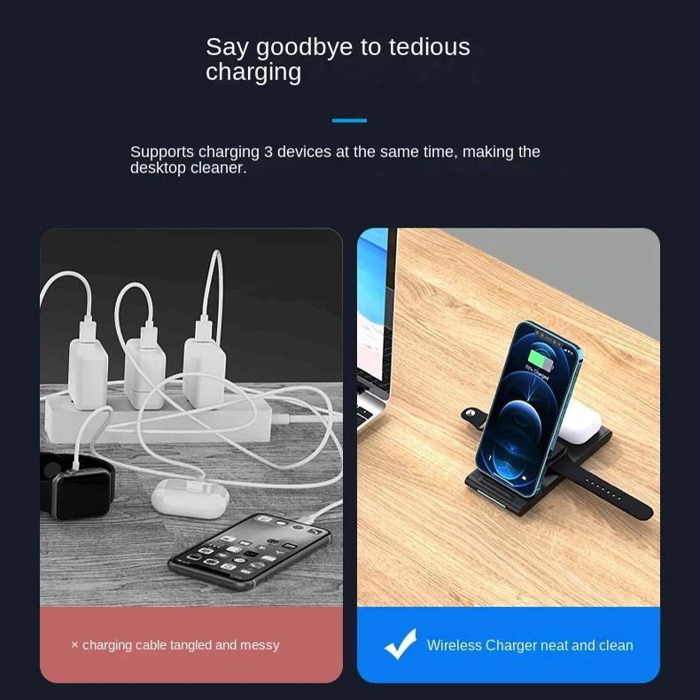 15W Foldable 3 In 1 Wireless Charger Black