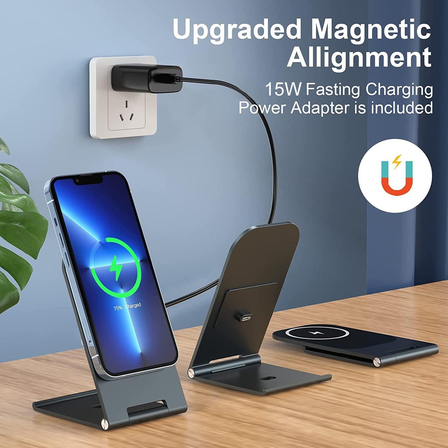 15W Magnetic Wireless Charger For Iphone 12+ - Black