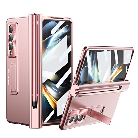 For Samsung Galaxy Z Fold4 5G Foldable Phone Case With Pen Slot - Electroplated - Pink
