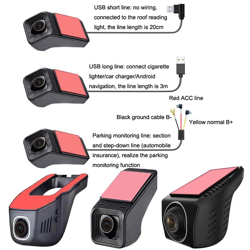 1080p Hd Car Recorder with Wifi for Parking Monitoring - Without Button + Usb Short Line