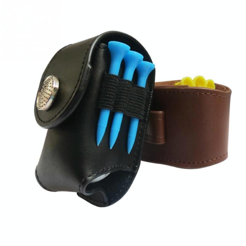 Leather Golf Ball Waist Pouch - Portable Tee Bag for Sports - Brown