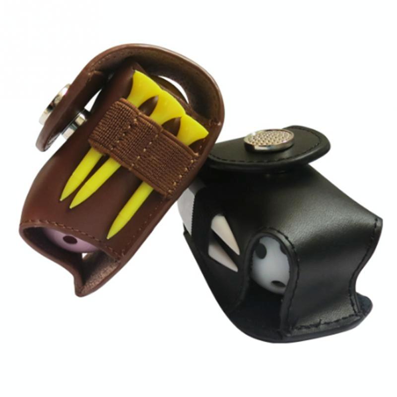 Leather Golf Ball Waist Pouch - Portable Tee Bag for Sports - Brown