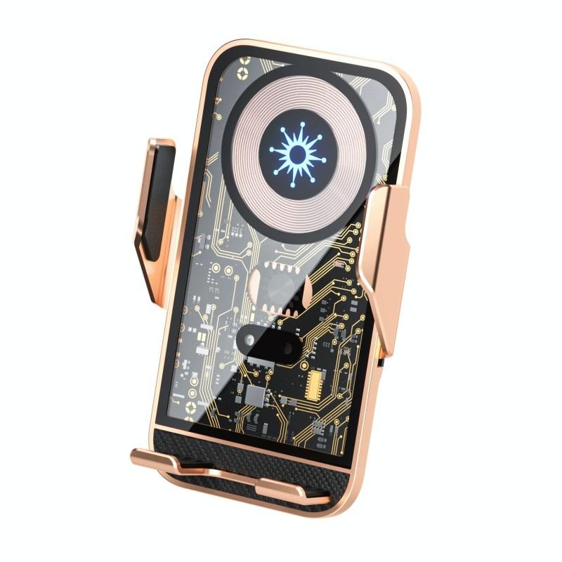 15w Fast Wireless Charger with Infrared Sensor for C10 Car Navigation - Transparent Stand - Blue