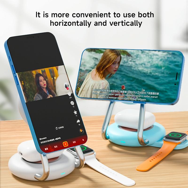 15W 3 In 1 Transparent Magnetic Wireless Charger - White