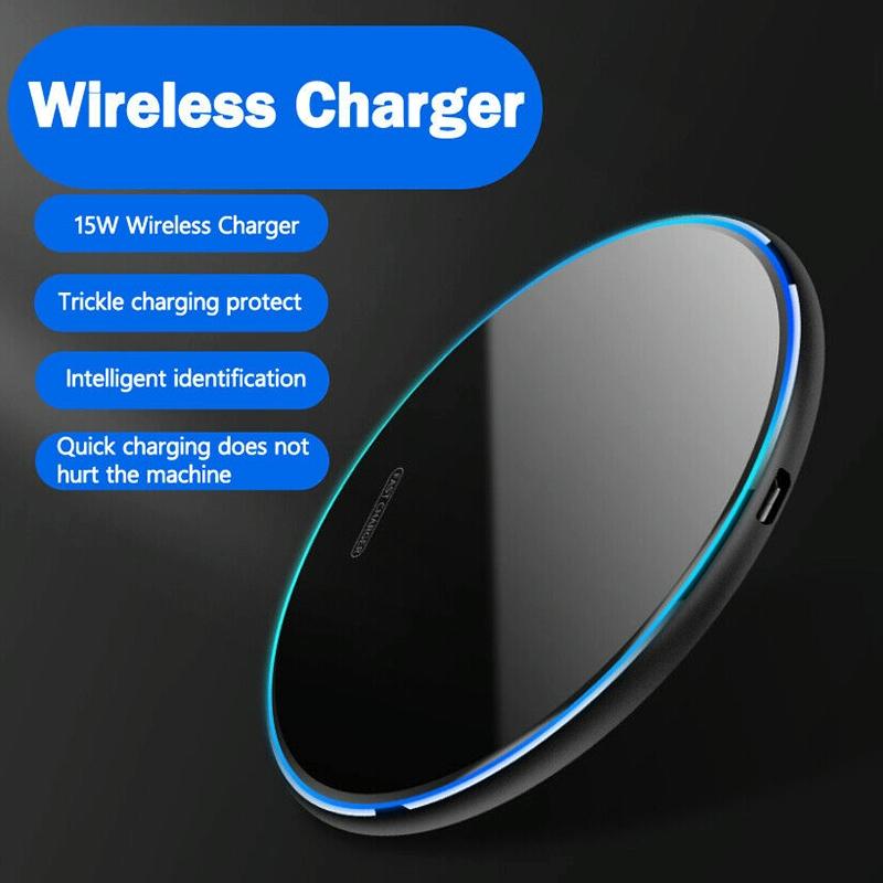 15W Round Acrylic Mirror Wireless Charger - Silver
