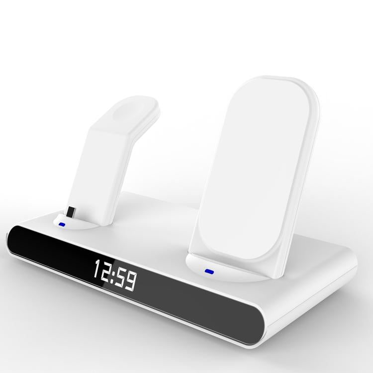 15W Wireless Fast Charge Stand With Clock And Folding Design-White