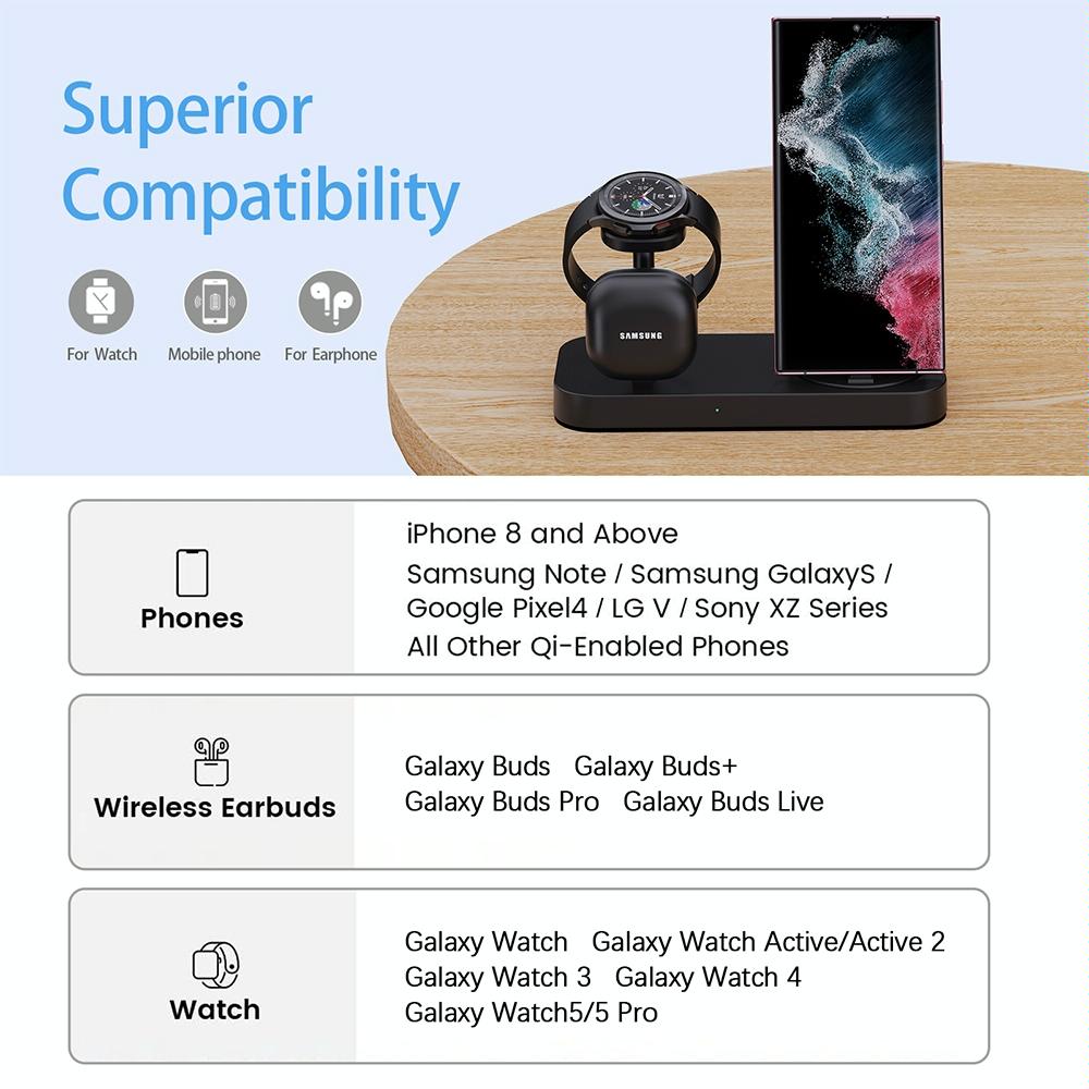 4 In 1 Type C Charging Stand For Samsung Watch And Galaxy Buds - Black