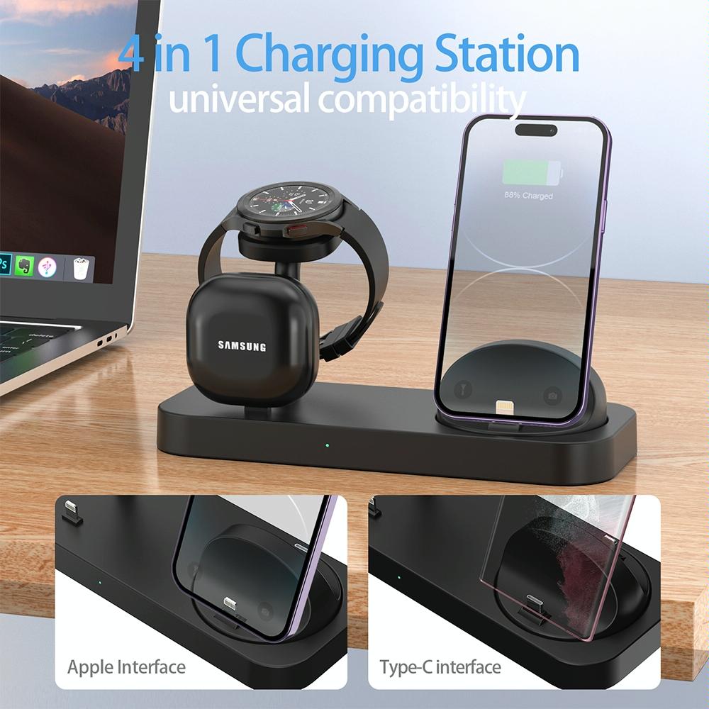 4 In 1 Type C Charging Stand For Samsung Watch And Galaxy Buds - Black