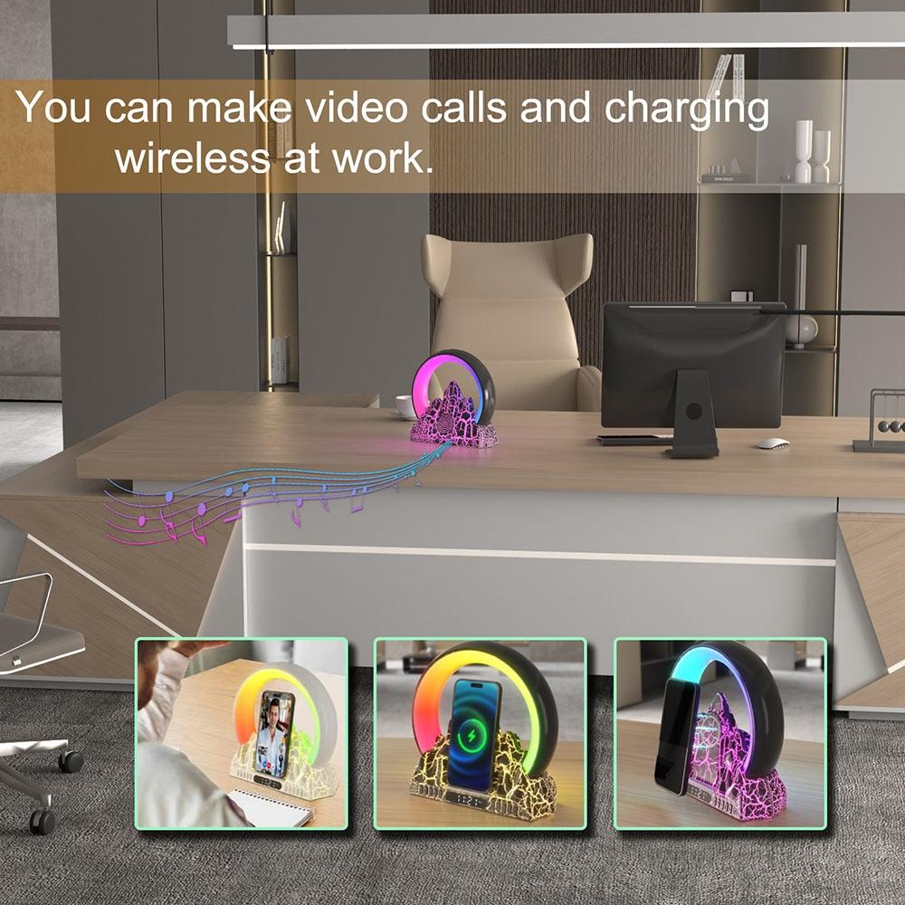 Wireless Charger With Alarm Clock & Bluetooth Speaker - White