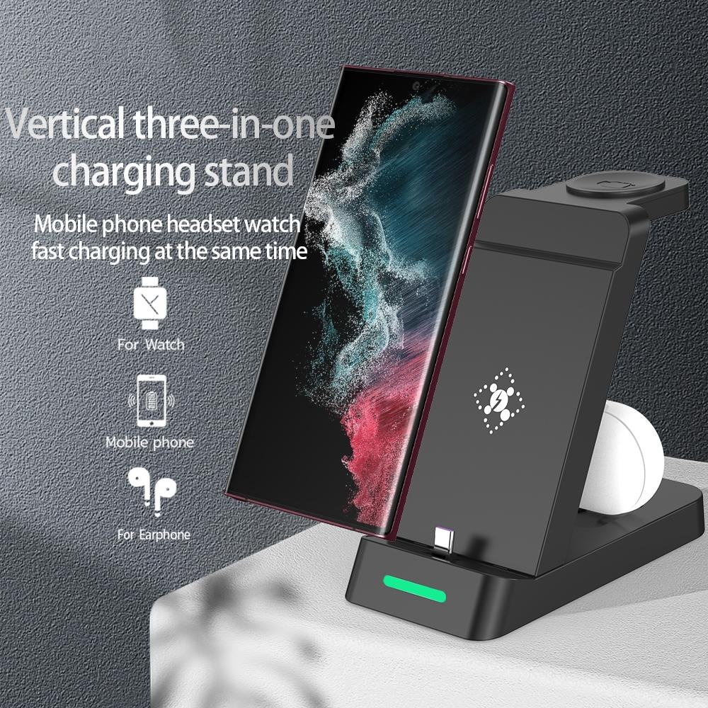 18W 3 In 1 Vertical Charging Stand For Samsung Watch And Galaxy Buds - Black